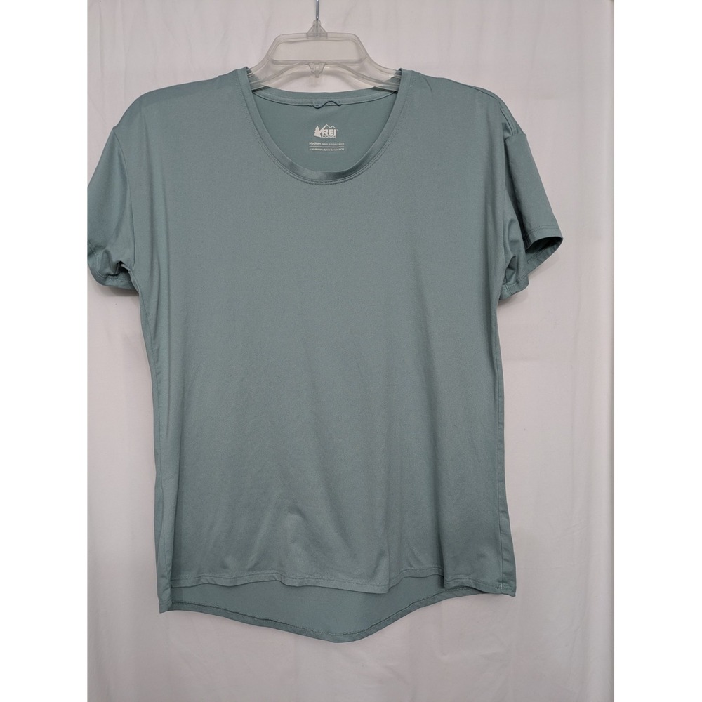REI Co-op Women's Medium Active Tee Shirt Green Moisture Wicking Stretch Hiking